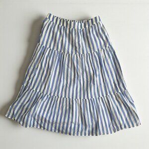J CREW Blue White Striped Tiered Midi Skirt Size Small